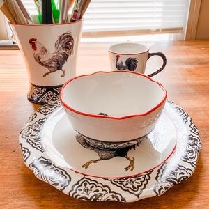 Cracker Barrel Stoneware Rooster Dinner Set